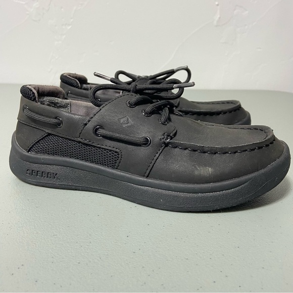 Sperry Convoy Kids Boat Shoes Youth Boys Size 2M Black Leather/Synthetic Upper - Picture 1 of 10